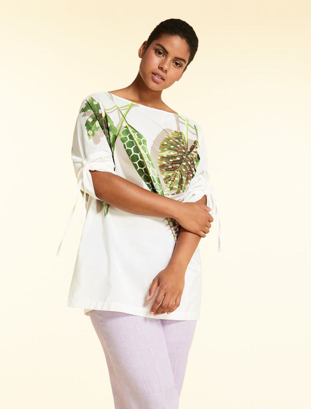NWT Marina Rinaldi Tropical Leaf Cotton Blend Shirt US 22 Botanical Vibrant Boho